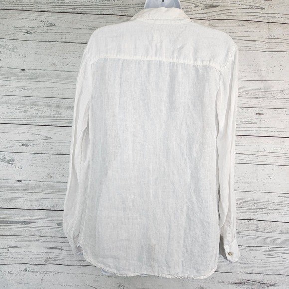120 Lino Womens Linen Button Up Top Sz 46 Solid White Long Sleeve - Picture 3 of 6